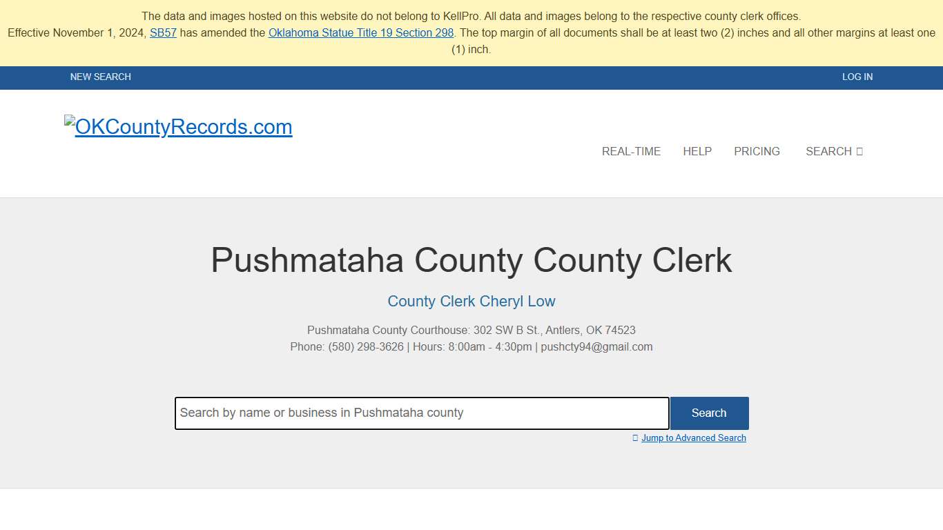 Pushmataha County OKCountyRecords.com County Clerk Public Land Records for Oklahoma