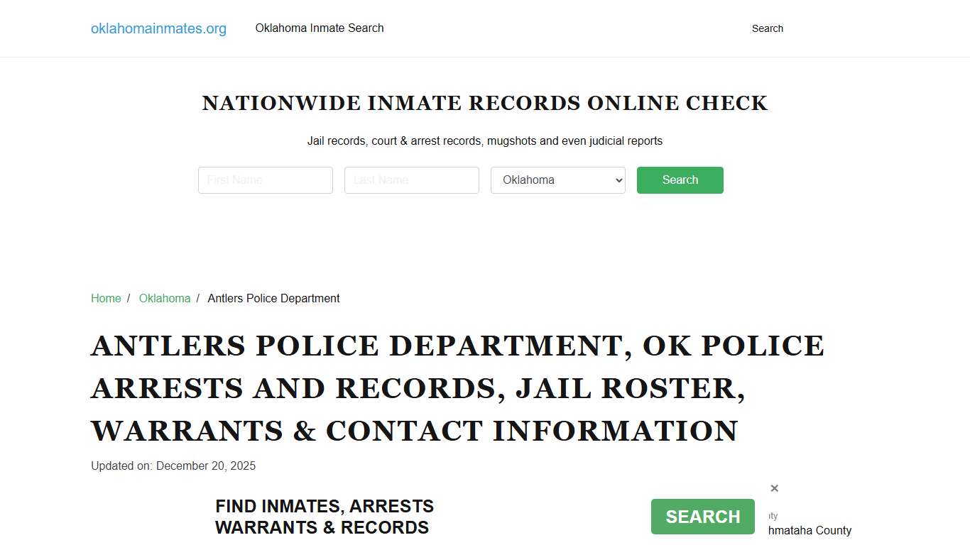 Antlers Police Department, OK: Police Arrests, Jail Roster, Warrants, Contacts
