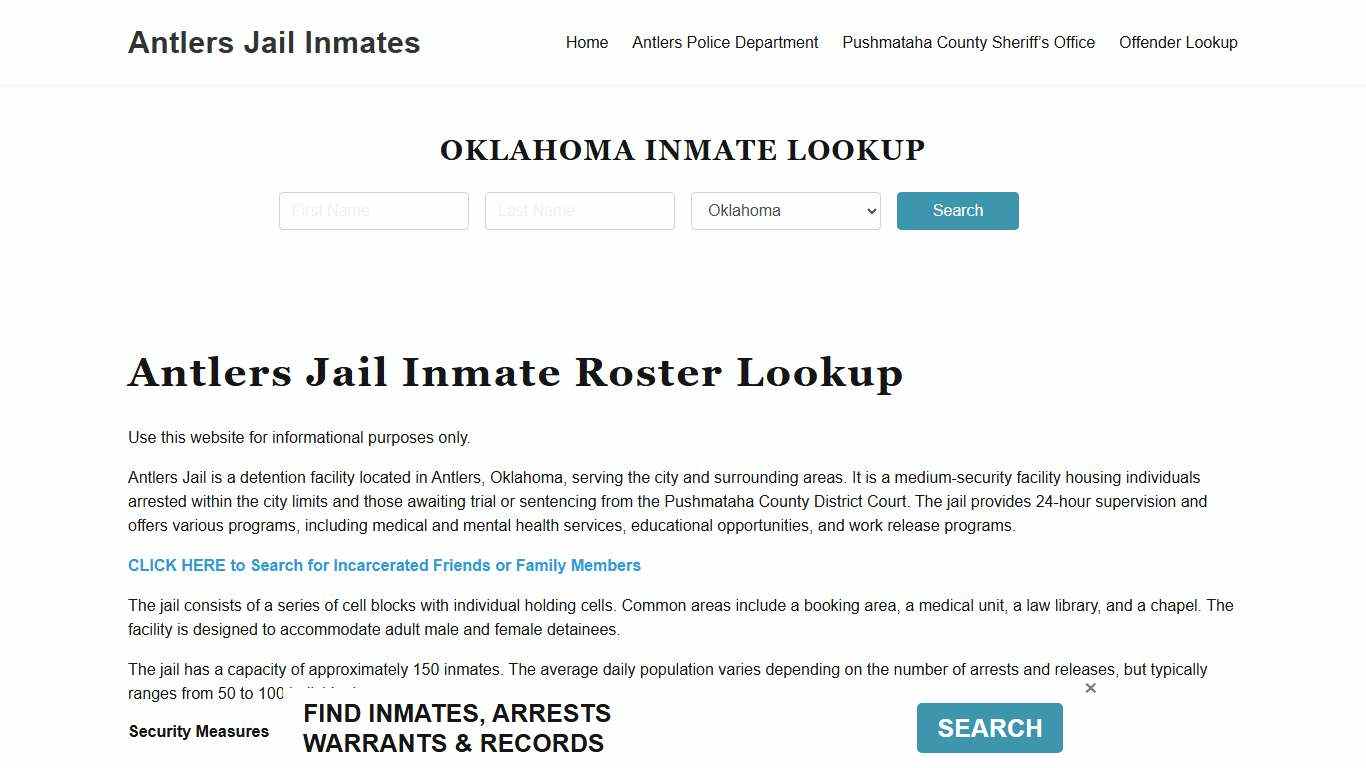 Antlers Jail Inmate Roster, Pushmataha County, OK, Offender Search